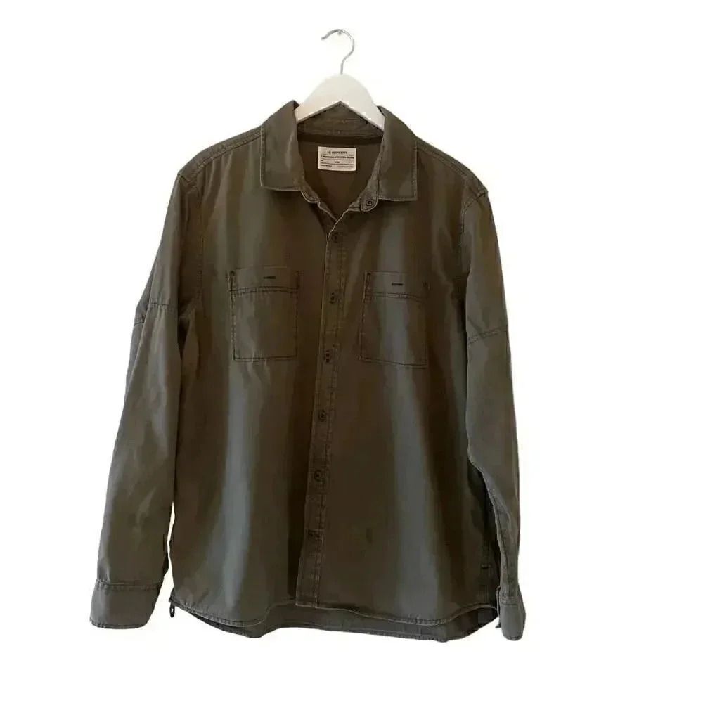 REI Cooperative Cotton Olive Army Green Long Sleeves Long Sleeves SZ L # 1785